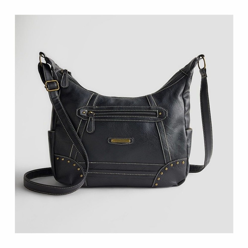 Stone Mountain Black Large Shoulder Bag with Contrast Stitching NWT